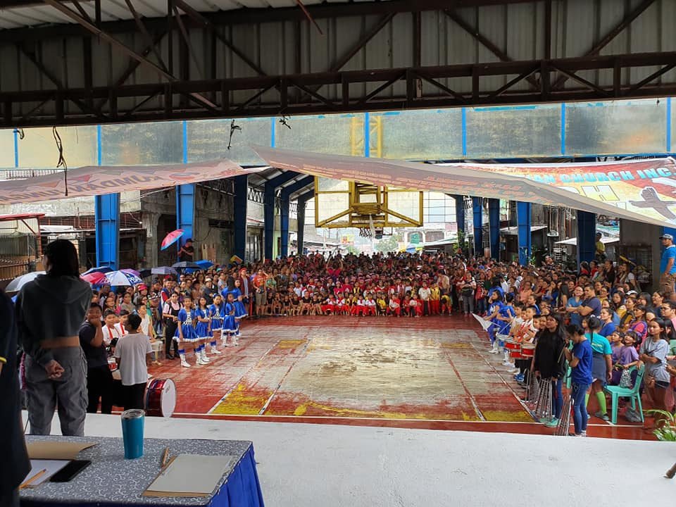 Pupils gathered on the covered court for Foundation Day